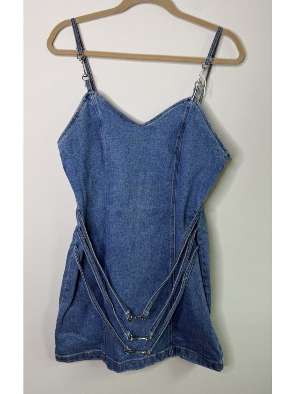 Vintage 80s Mini Micro Dress Denim Jean Faded Belt Streetwear